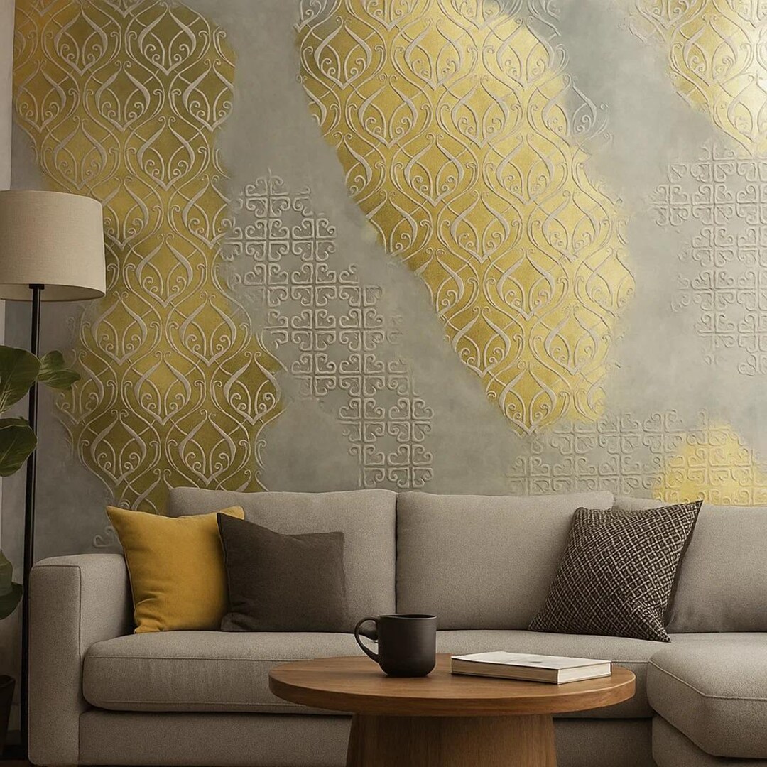 Wall Art Stencils Set Damask Texture Painting Mural Stencil Wall Living ...