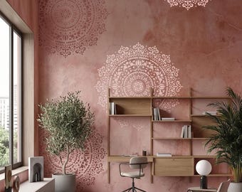 Mandala- och medaljongväggschablon för gips och målning Kungliga väggdesigner