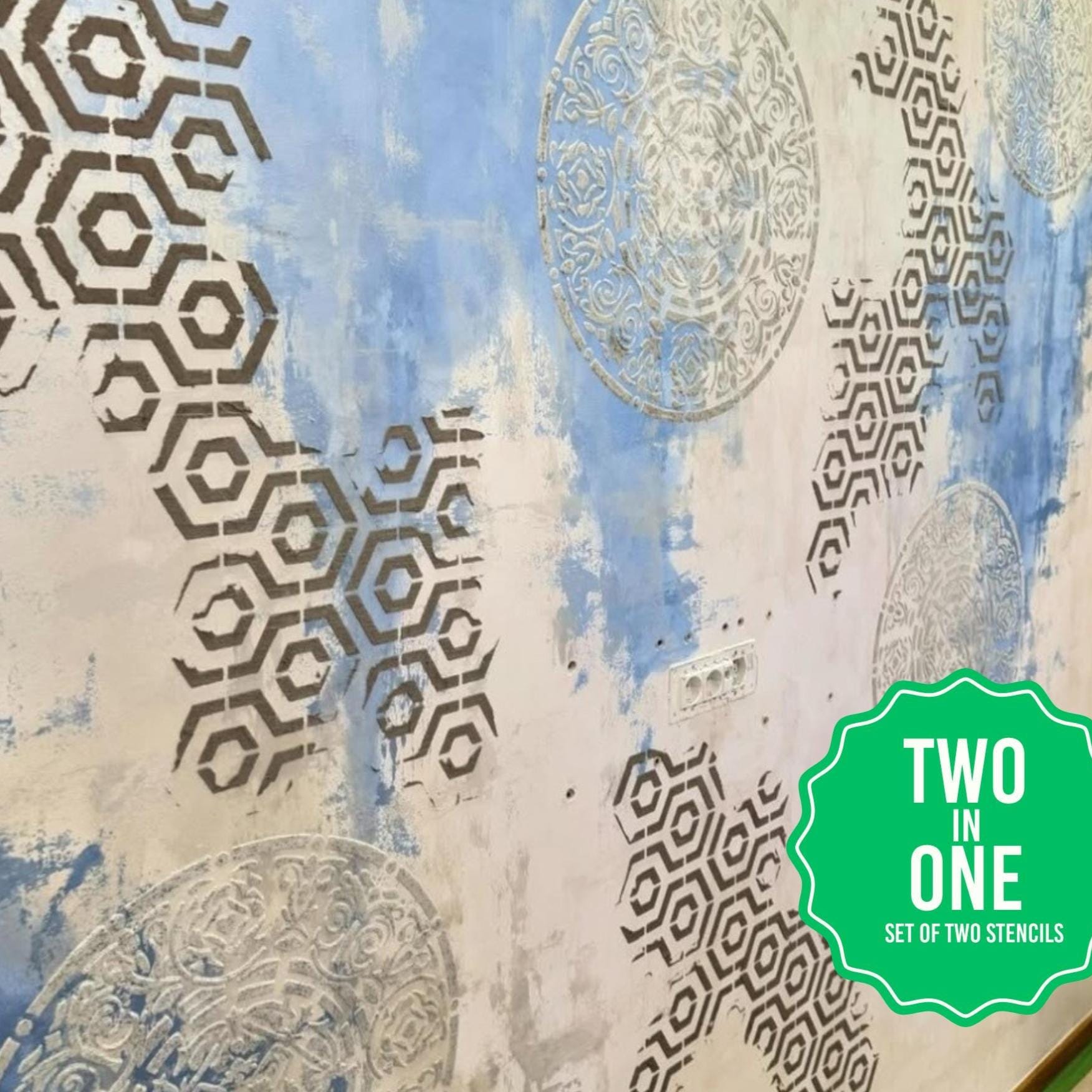 Large Geometric Wall Stencil Set for Plaster, Painting, and Creative ...