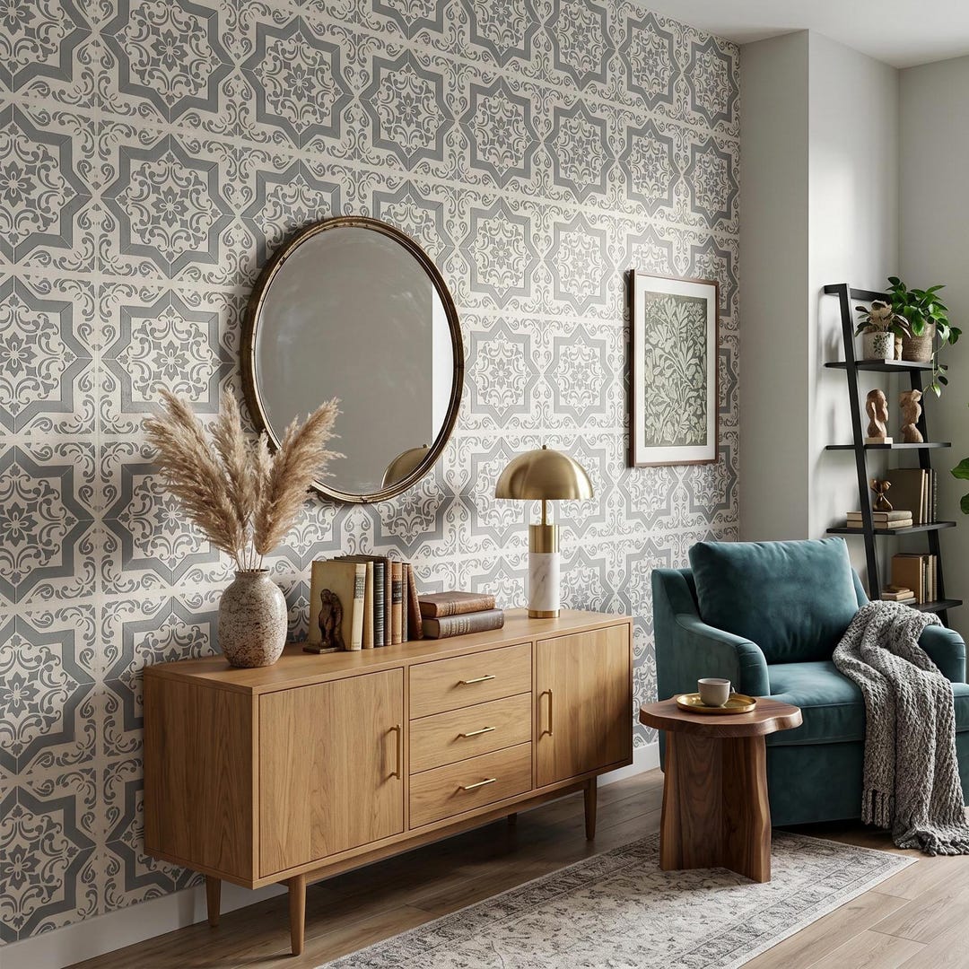 Large Geometric Wall and Floor Stencils for Painting Furniture and ...