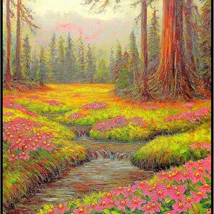 Posterizer 1 stk - Serene Wiesenszene in der klassischen Ölmalerei Kunststil 5 - Sammlerstücke Fine Art - Landschaft Natur Kunst