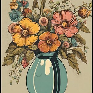 Posterizer 1 pieza - Hermosa impresión de flores vintage chic en un jarrón 11 - Arte floral botánico - Regalo para hombres, mujeres y adolescentes