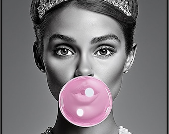 Posterizer 1 pcs - black and white fun retro modern art - pink bubblegum 3 - Retro Art - Comedy Art - Gifts for Women