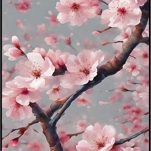 ポスタライザー 1個 - パステルピンクの花 - 桜の桜の木にインスパイアされた2枚 - 風景自然アート - 花の植物アート