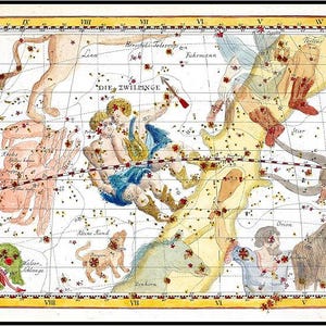 Posterizer 1 stk - Johann Ehlert Bode Zwillinge - Antike Himmelskarten - Astrologie Sternzeichen Kunst - Astronomie Celestial Art