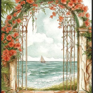 Posterizer 1 stk - Aquarell Stil - heitere und ruhige Küstenlandschaft 1 - Sammlerstücke & Fine Art - Retro Kunst - Geschenk für Männer Frauen