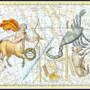 Posterizer 1 pieza - Sagitario Escorpio Corona Austral - Carta estelar - Astrología Arte del Zodíaco - Astronomía Astrología Arte Celestial