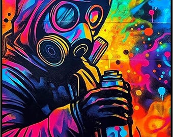 Posterizer-gritty street art- colorful poster -graffiti artist making art -2-Retro Art-Abstract & Modern Art-Gift for Street Art, Mural Fans