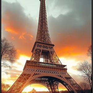 Posterizer 1 pcs - Eiffel tower inspired sunset glow photo 1 - Landscape  Nature Art - Photography Art - Decor for Home  Office