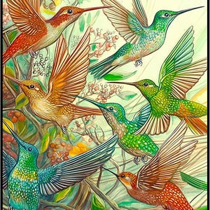 Posterizer 1 pieza - Hermosa escena colorida de colibríes en el bosque 1 - Arte para amantes de los animales Regalo para amantes del arte Decoraciones para dormitorio