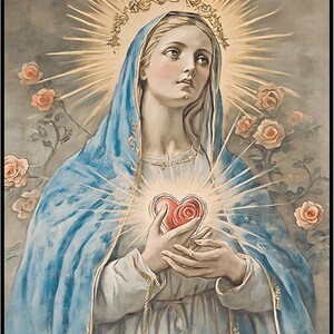 Posterizador 1 pieza - Representación simbólica serena del Sagrado Corazón de María 4 - Pósters religiosos Regalo para los fanáticos de la filosofía de la meditación del budismo