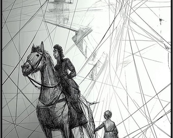 Posterizer 1 pcs-minimalist pencil drawing style-Don Quixote and his loyal squire inspired art 2-Men&#39;s Art Collection Gifts for Men