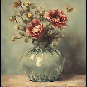Posterizer 1 pieza - Hermosa impresión de flores elegantes vintage en un jarrón 9 - Arte botánico floral - Regalo para hombres, mujeres y adolescentes - Decoración para el hogar.