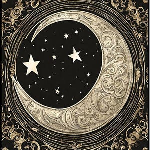Posterizer 1 tlg - Schöner Retro-Chic gerahmter Mond und die Sterne - Abstrakte, moderne Kunst - Vintage Art-Decor für Haus Büro