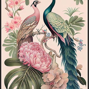 Póster (1 unidad) - Decoración elegante con estética de pavo real chinoiserie - Arte para amantes de los animales - Arte abstracto y moderno - Decoración de sala de estar y dormitorio