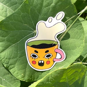Pegatina de vinilo de café / Personaje de café lindo