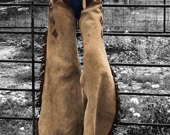 Dameschaps van 100% echt suède western cowgirl-stijl, leren chap-franjes dames, leren broek dames Native leren chap