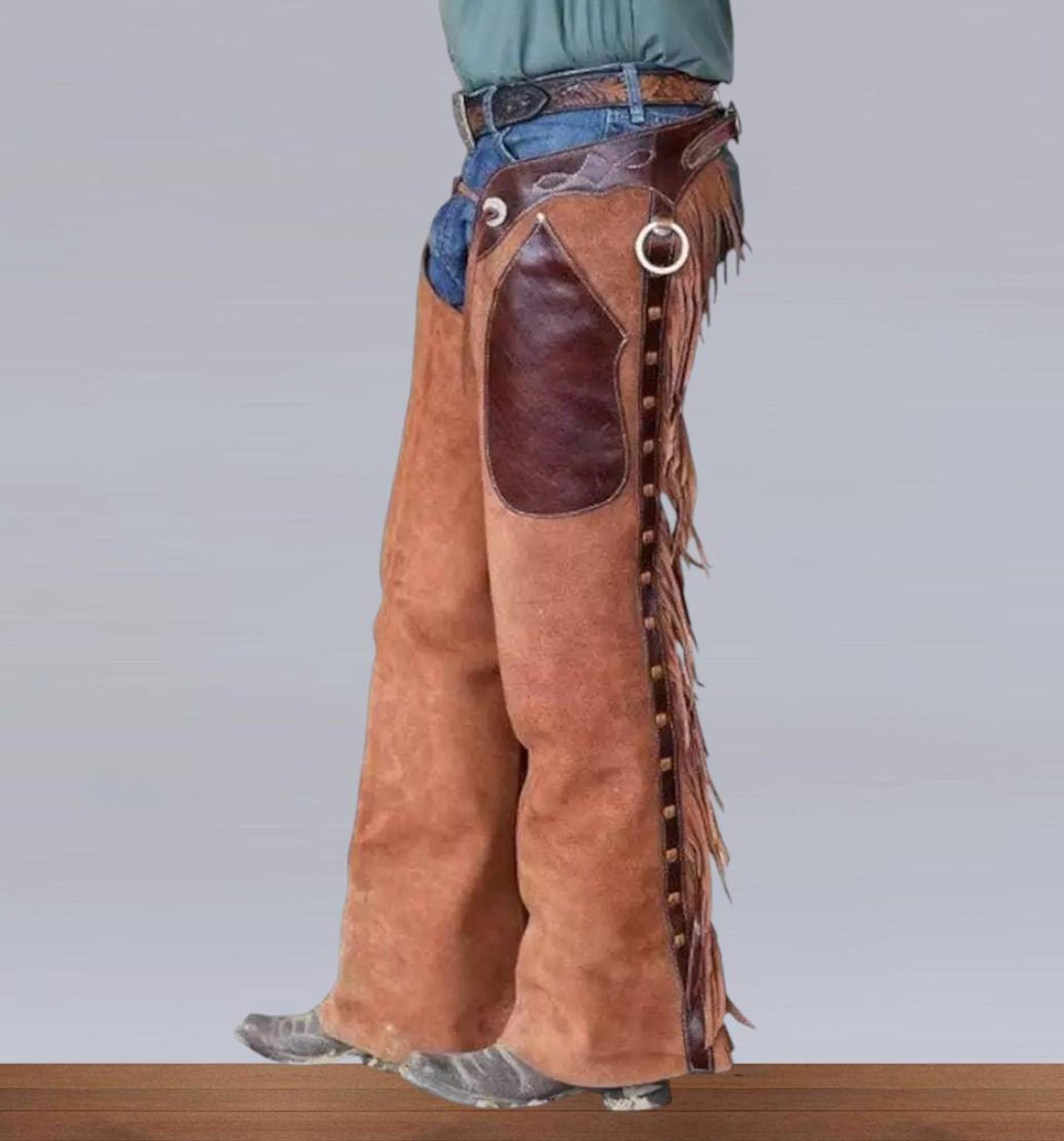 Men s Traditional Handmade Western Style Cowboy Chap Fringes Suede 