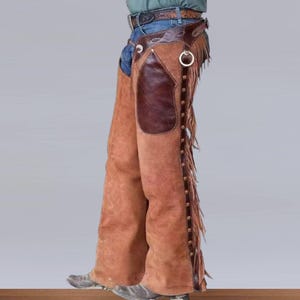 Men&#39;s Traditional Handmade Western Style Cowboy Chap Fringes, Suede Leather Pant, Suede Leather Chap Riding Chaps, Rodeo Chap, Mountain Chap