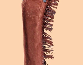 Handmade Suede Leather Western Chap: Fringed Rodeo Style