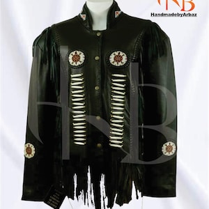 Handmade Western Suede Leather Jacket: Beaded Cowgirl Fringed Coat