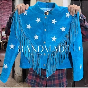 Fringed Suede Leather Western Jacket: Women&#39;s Star Design