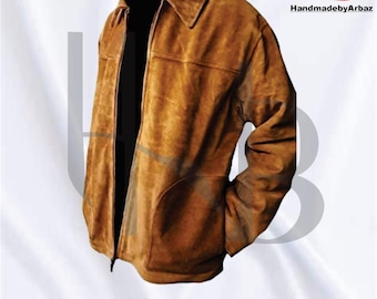 Chaqueta de cuero de gamuza hecha a mano estilo vaquero occidental para hombre Chaqueta de cuero de gamuza para hombre Chaqueta de cuero estilo western para hombre Abrigo de cuero de gamuza para hombre