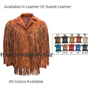 Chaqueta vaquera de piel de ante marrón estilo western con flecos para mujer, chaqueta vaquera de piel de ante con flecos estilo western para mujer, chaqueta con flecos