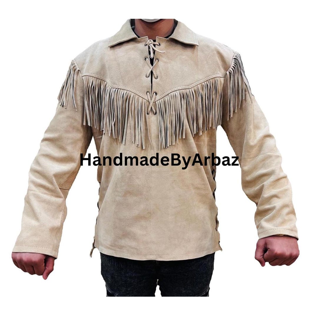 Handmade Men Western Cowboy Style Suede Leather Shirt Style Jacket With ...