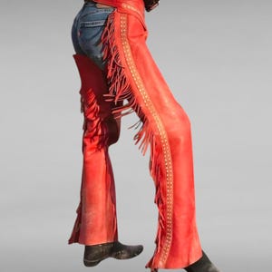Women&#39;s Western Wear Cowgirl Style Fringed Chap, Women Rodeo Leather Chap Fringes, Women Leather Chap, Rugged Chap, Riding Chap