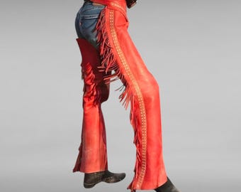 Fringed Suede Leather Cowgirl Chaps: Women's Western Rodeo Wear