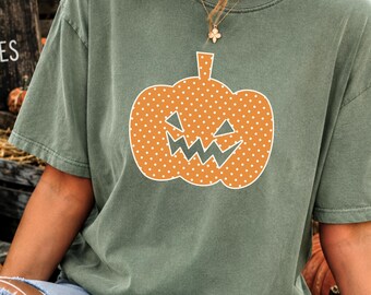 Whimsical Polka Dot Pumpkin Halloween T-Shirt – Garment Dyed Comfort Colors® Tee