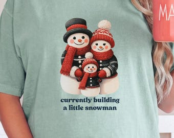 Snowman Pregnancy Announcement Comfort Colors® Tshirt - Christmas Maternity short sleeve and Long sleeve tee