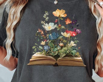 Book Floral Comfort Colors® Short and Longsleeve Tshirt - Bookish Librarian Cottage core tee