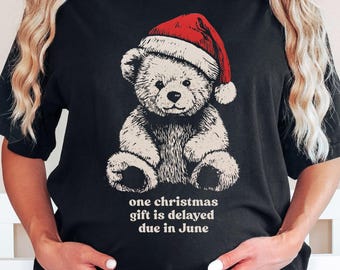 Teddy Bear Pregnancy Comfort colors tshirt- Maternity Christmas Surprise tee