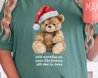 Teddy Bear Maternity  Comfort Colors® Premium Short sleeve and Long sleeve Tshirt- Christmas Pregnancy Announcment tee