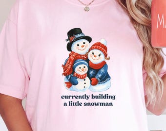 Snowman Pregnant Comfort Colors®Tshirt  - Christmas Maternity short sleeve long sleeve tee Pregnancy Announcement