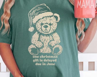 Teddy Bear Pregnant Xmas Comfort Colors® Tshirt - Maternity Surprise Baby Bump short sleeve long sleeve tee