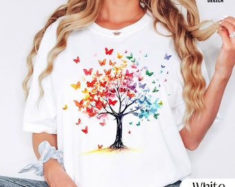 Colorful Butterfly Comfort Colors® Short sleeve and Long sleeve Tshirts - Whimsical rainbow tee