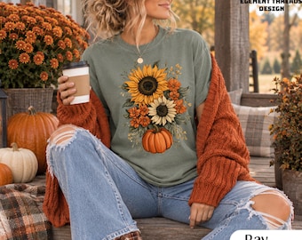 Sunflower pumpkin Comfort Colors® Short sleeve and Long sleeve tshirt