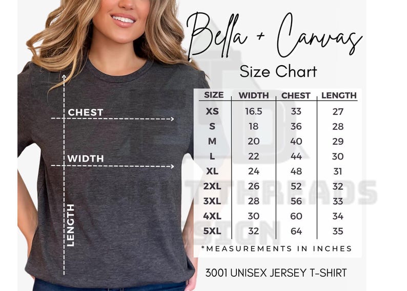 The image is a size chart for a gray t-shirt, showing measurements for chest, width, and length.