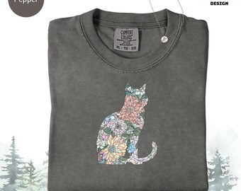 Floral Cat Comfort Colors® Short sleeve long sleeve tshirt