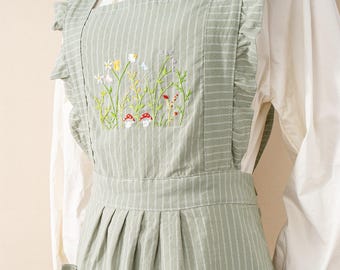 Personalized Embroidered Floral Apron: Ruffle Strap Cotton-Blend Apron