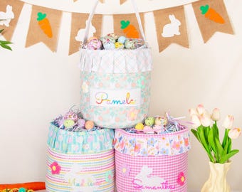 Personalized Easter Basket: Embroidered Name, Spring Egg Hunt Bucket