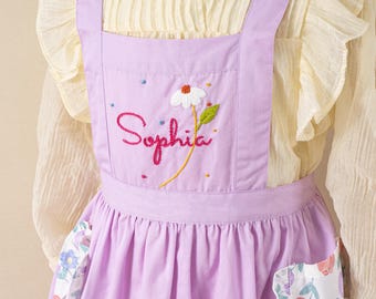 Personalized Embroidered Apron: Whimsical Floral Design, Baking Gift