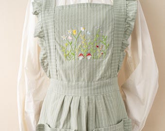 Hand-Embroidered Flower Garden Apron:  Personalized Ruffled Apron for Women