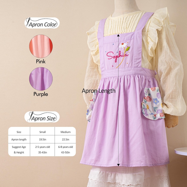 Custom Hand Embroidered Kids Apron: Daisy Floral Little Chef Apron bild 2