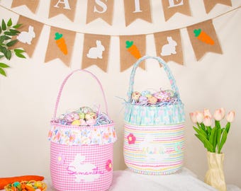 Personalized Easter Bunny Basket: Custom Pastel  Fabric  Decor Egg basket, gift for Boys & Girls