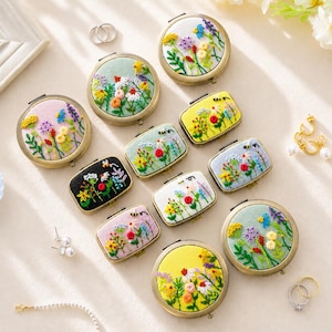 Hand Embroidered Floral Jewelry Box with Mirror: Vintage Jewelry Storage for woman image 1