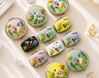 Hand Embroidered Floral Jewelry Box with Mirror: Vintage Jewelry Storage for woman